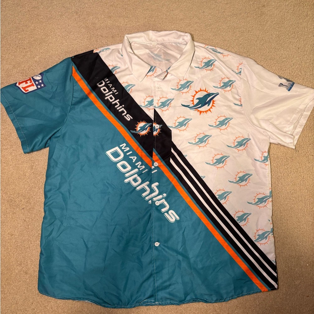 Miami Dolphins NFL Button Down Hawaiian Style Shirt Mens 3XL AOP